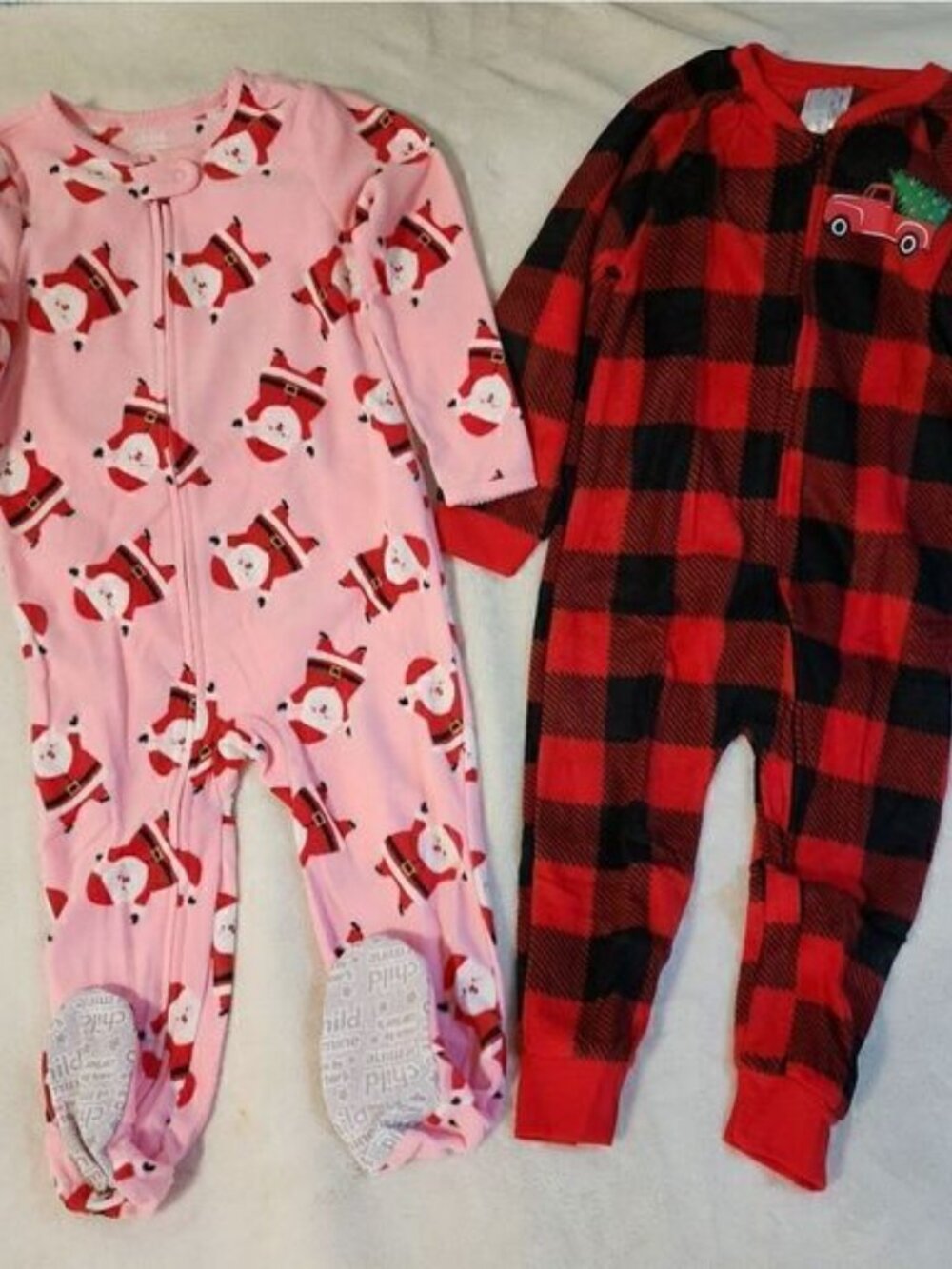 New Girl's fleece Christmas footed pajama bundle, Size 3